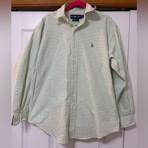 Ralph Lauren Light Green Windowpane Cotton Button-Down Shirt